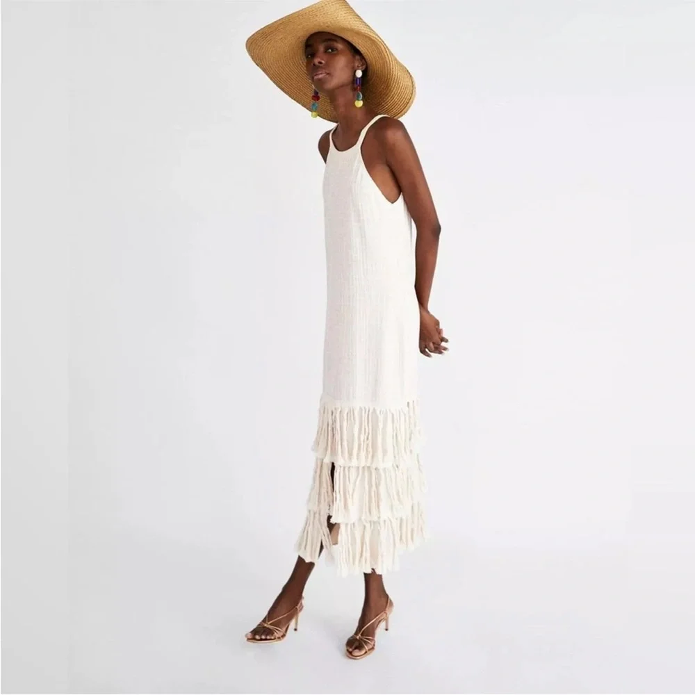 BNWT ZARA cream fringe dress - Picture 2 of 13